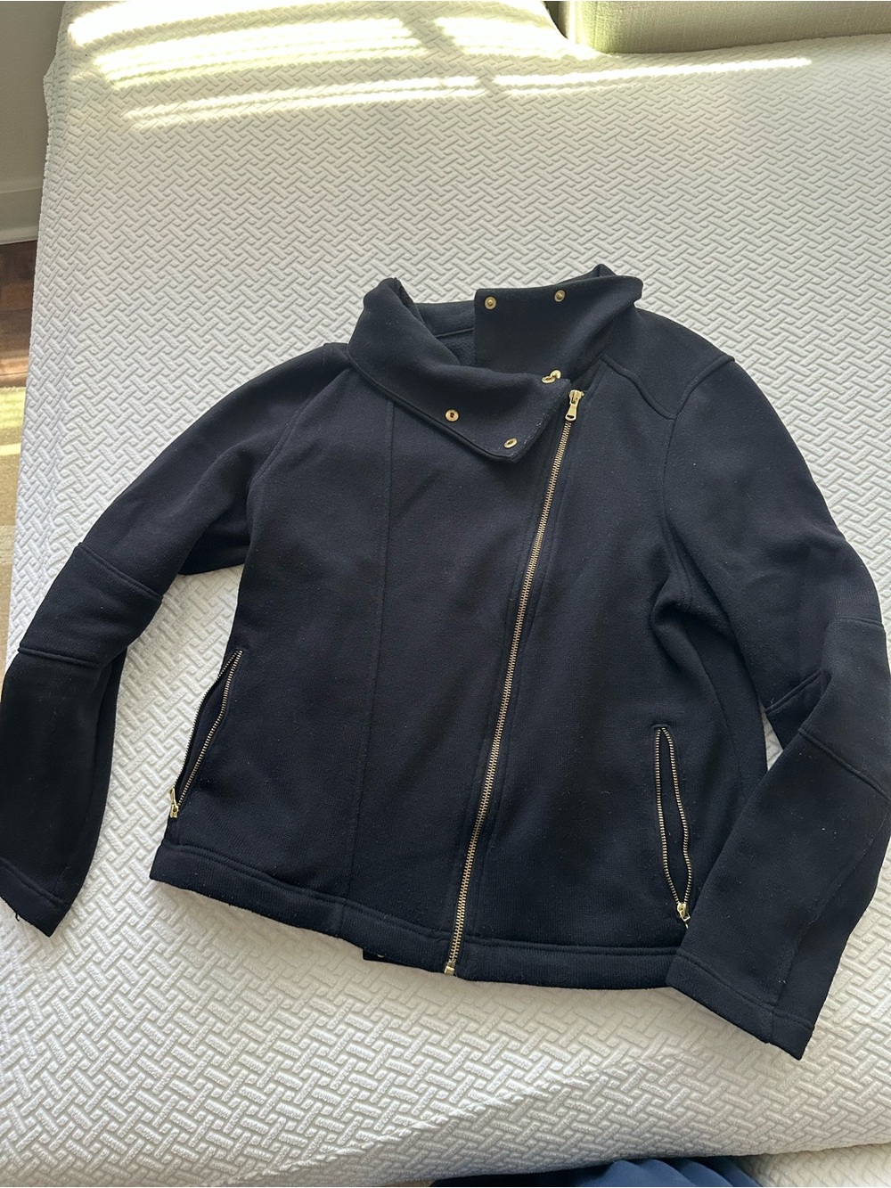 Old Navy Black Asymmetrical Zip Jacket with Gold Hardware